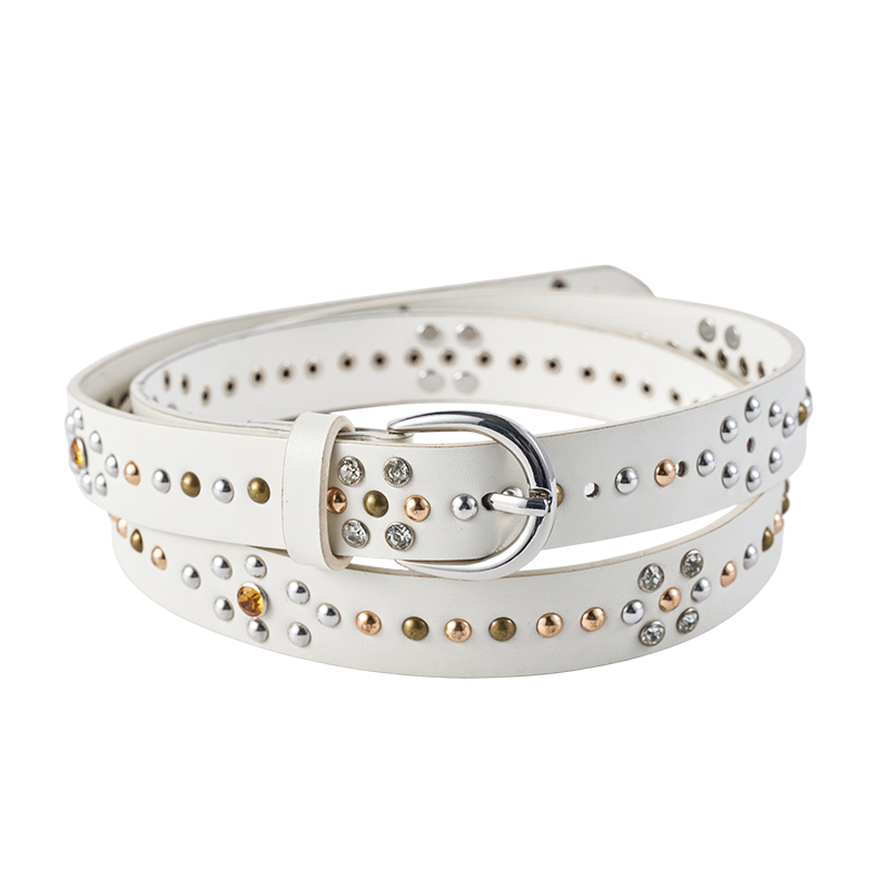 Taillengürtel aus Leder mit Nieten in Silber und Gold