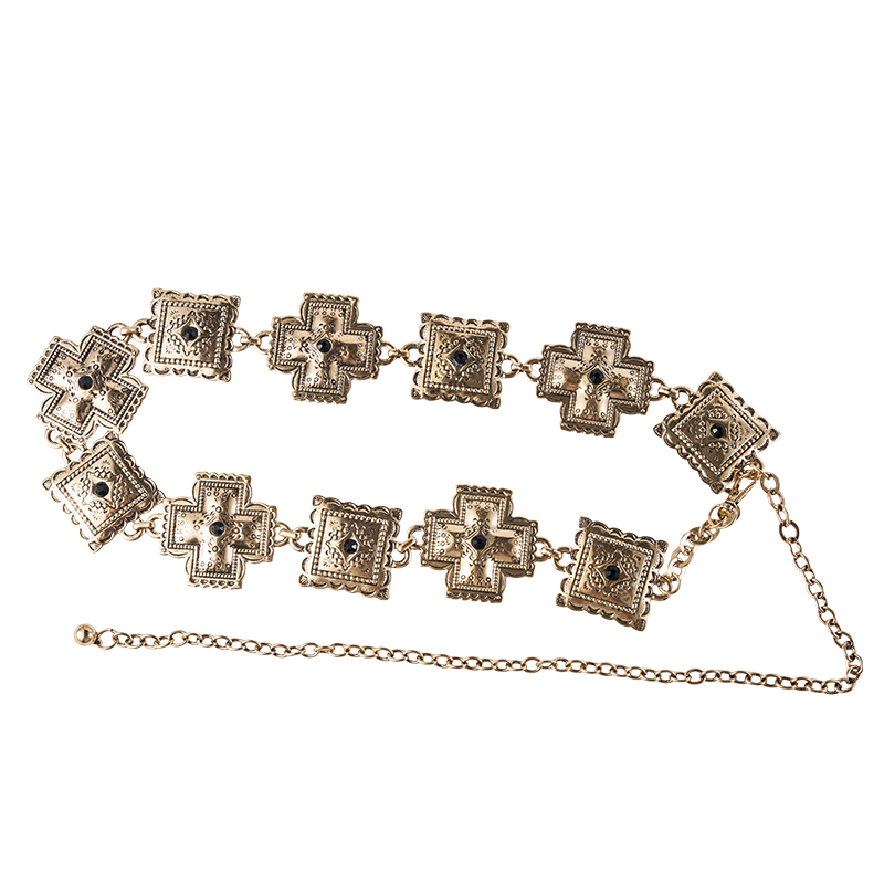 Goldfarbener Boho-Kettengürtel mit quadratischer und überkreuzter Taille Goldfarbener Boho-Kettengürtel mit quadratischer und überkreuzter Taille