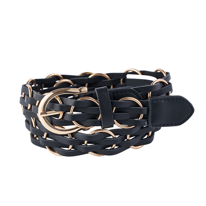 Geflochtener Lederkettengürtel mit Goldring Geflochtener Lederkettengürtel mit Goldring