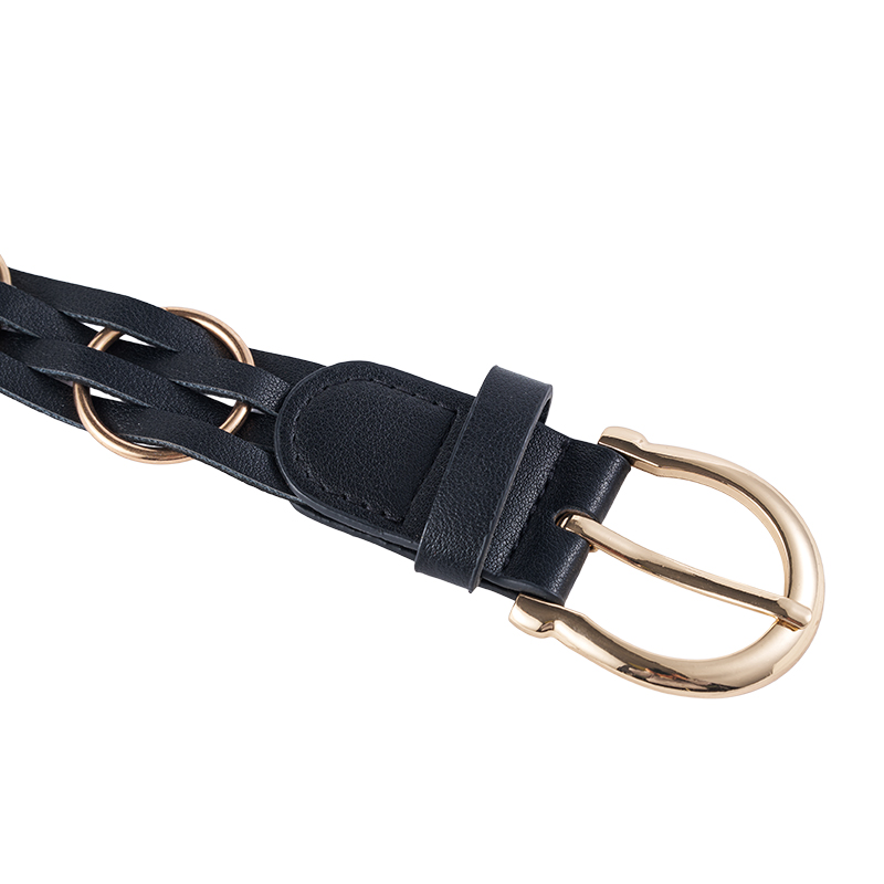 Geflochtener Lederkettengürtel mit Goldring