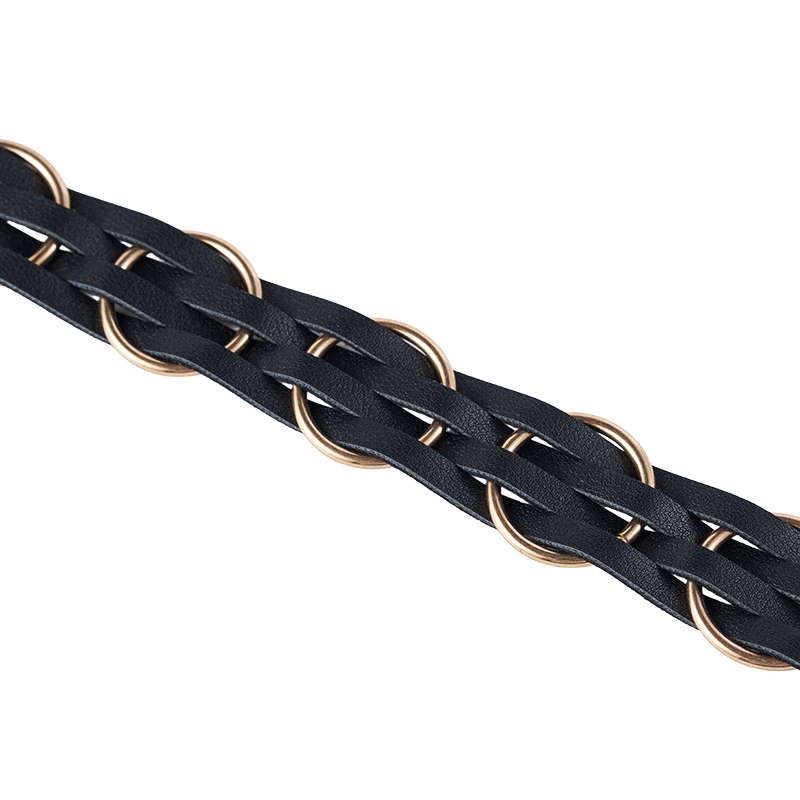 Geflochtener Lederkettengürtel mit Goldring